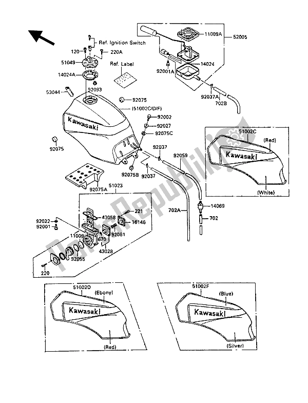 Alle onderdelen voor de Benzinetank van de Kawasaki GPZ 900R 1986
