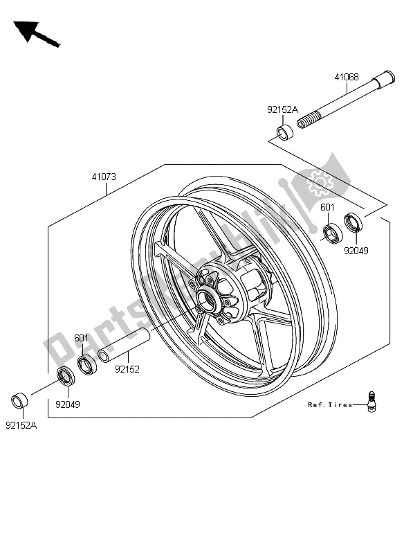 All parts for the Front Hub of the Kawasaki Z 750 ABS 2010