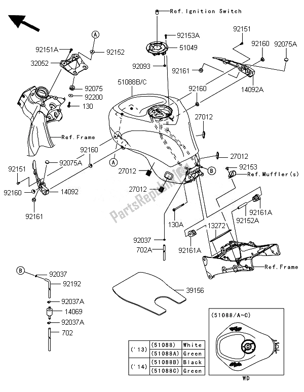 All parts for the Fuel Tank of the Kawasaki Ninja ZX 6R 600 2014