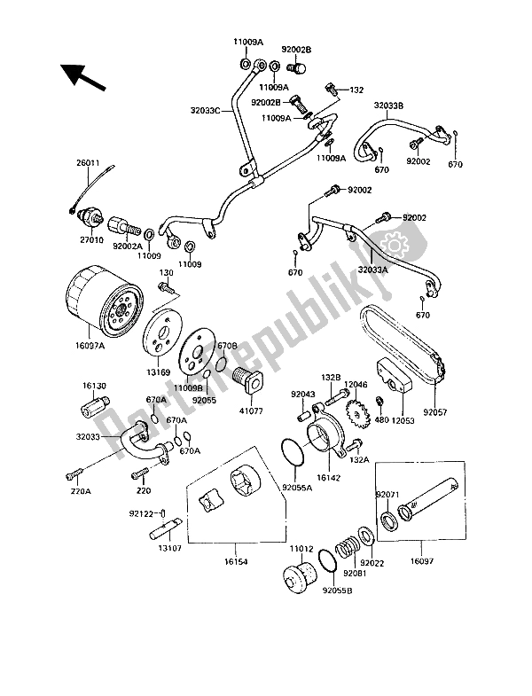 All parts for the Oil Pump of the Kawasaki VN 750 Twin 1987