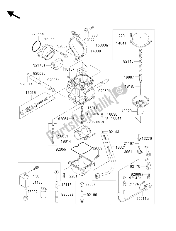 Alle onderdelen voor de Carburator van de Kawasaki KVF 300 2001