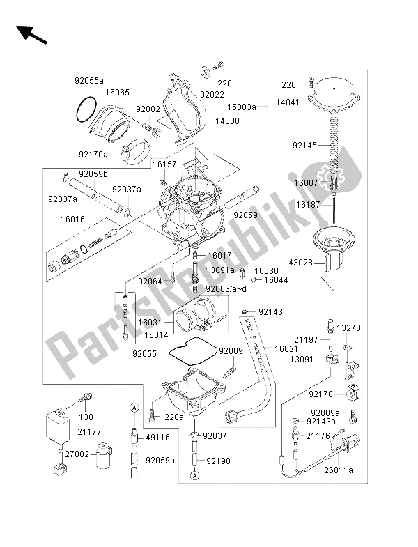 Alle onderdelen voor de Carburator van de Kawasaki KVF 300 2001