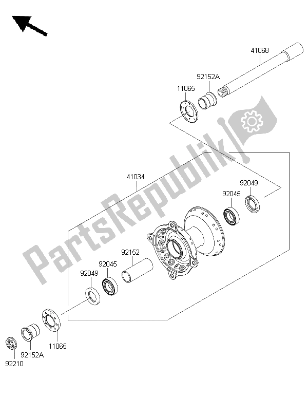 All parts for the Front Hub of the Kawasaki KX 250F 2015