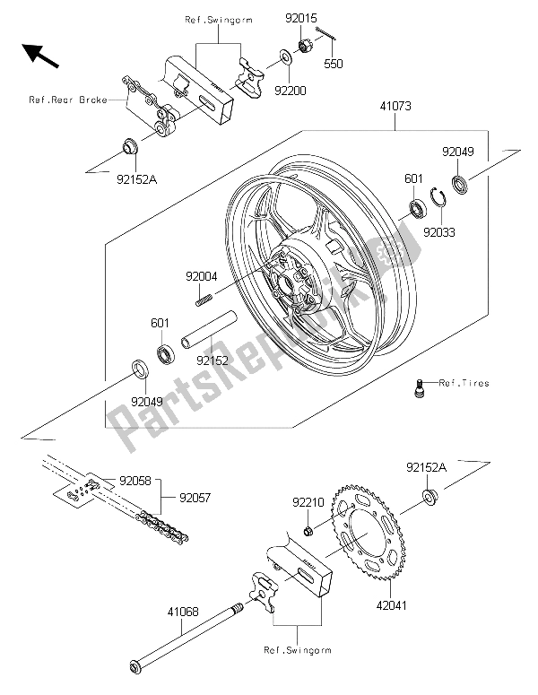 Tutte le parti per il Mozzo Posteriore del Kawasaki Ninja 250 SL ABS 2015