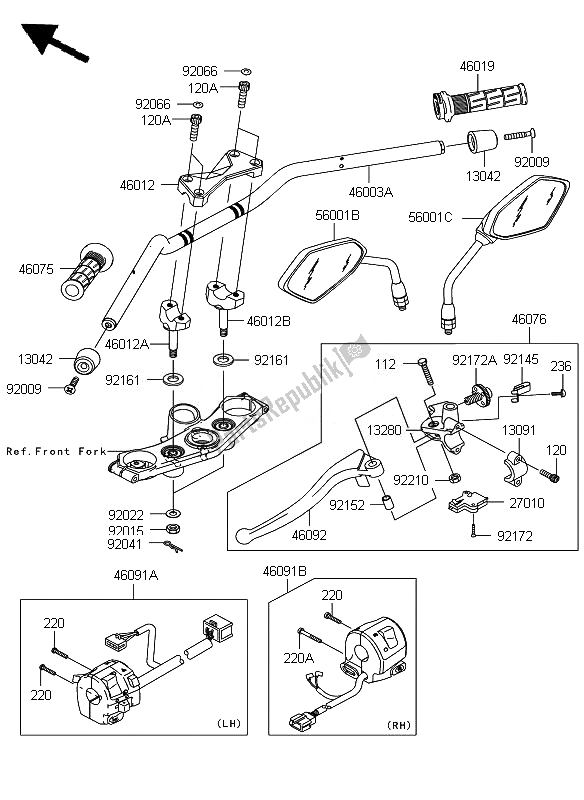 Alle onderdelen voor de Stuur van de Kawasaki Z 750 2010