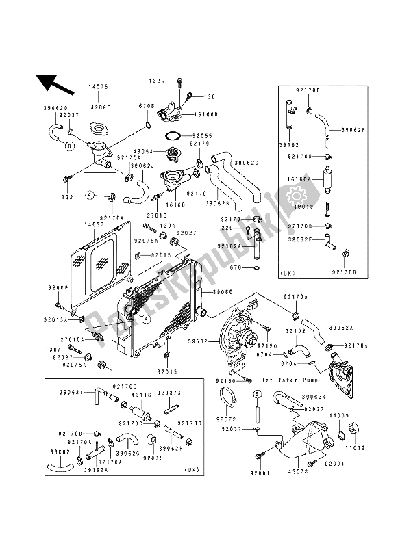 All parts for the Radiator of the Kawasaki KLE 500 1994