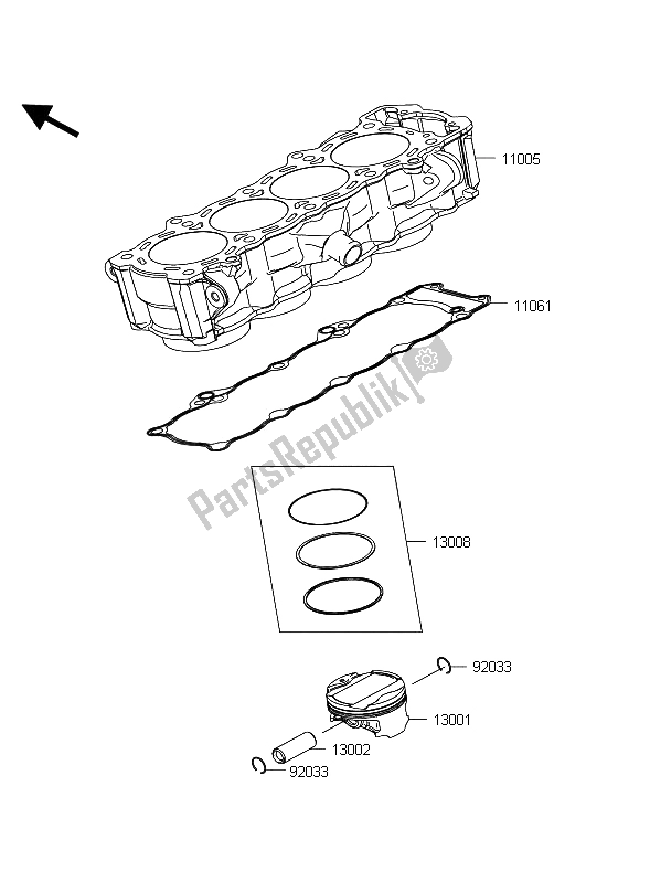 Tutte le parti per il Cilindro E Pistone del Kawasaki Z 1000 2012