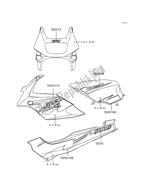 All parts for the Decals (m. S. Blue) of the Kawasaki GPZ 500S 1995