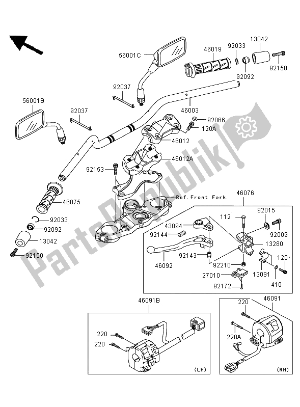 All parts for the Handlebar of the Kawasaki Versys 650 2008