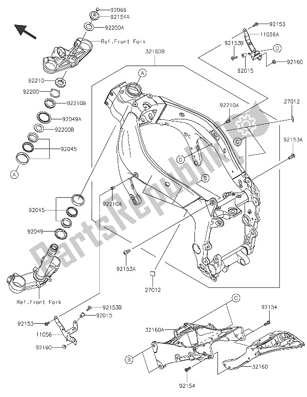 Toutes les pièces pour le Cadre du Kawasaki Ninja ZX 6R ABS 600 2016