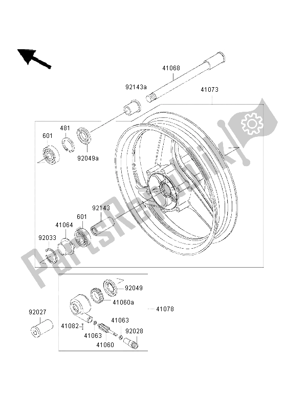 Tutte le parti per il Mozzo Anteriore del Kawasaki GPZ 500S 2002