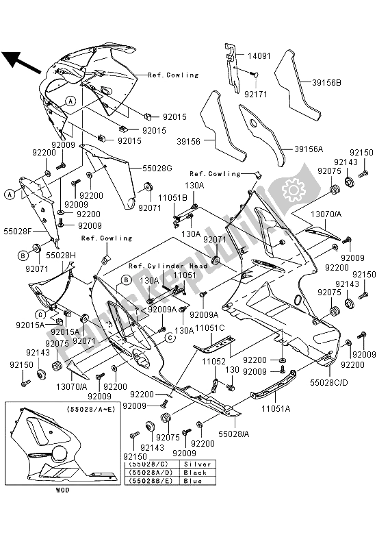 Alle onderdelen voor de Motorkap Zakt van de Kawasaki Ninja ZX 12R 1200 2004