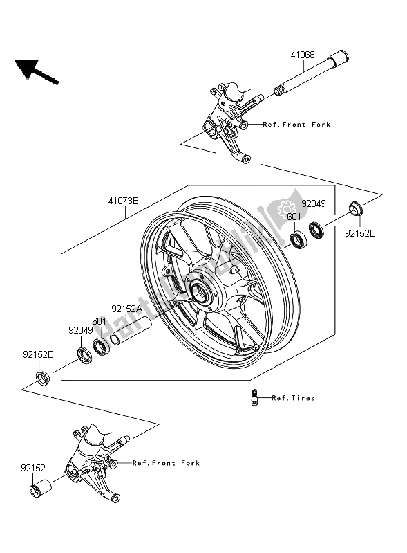 All parts for the Front Hub of the Kawasaki ZZR 1400 ABS 2008