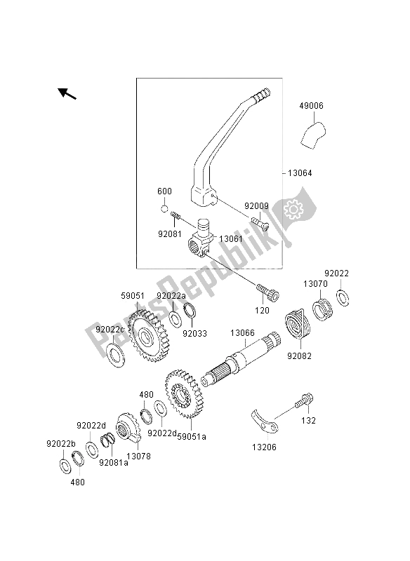 All parts for the Kickstarter Mechanism of the Kawasaki KLX 300R 1997