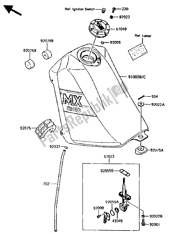 Tutte le parti per il Serbatoio Di Carburante del Kawasaki KMX 200 1988