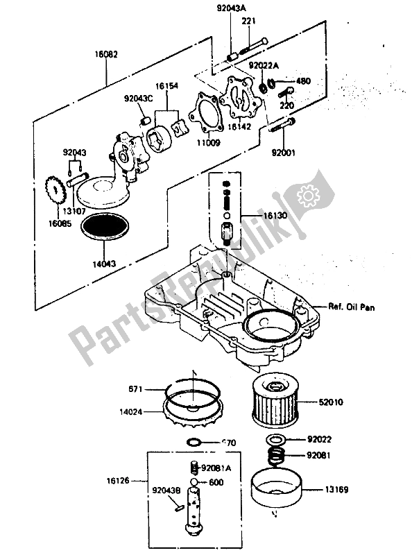 Alle onderdelen voor de Oliepomp van de Kawasaki GPZ 600 1985