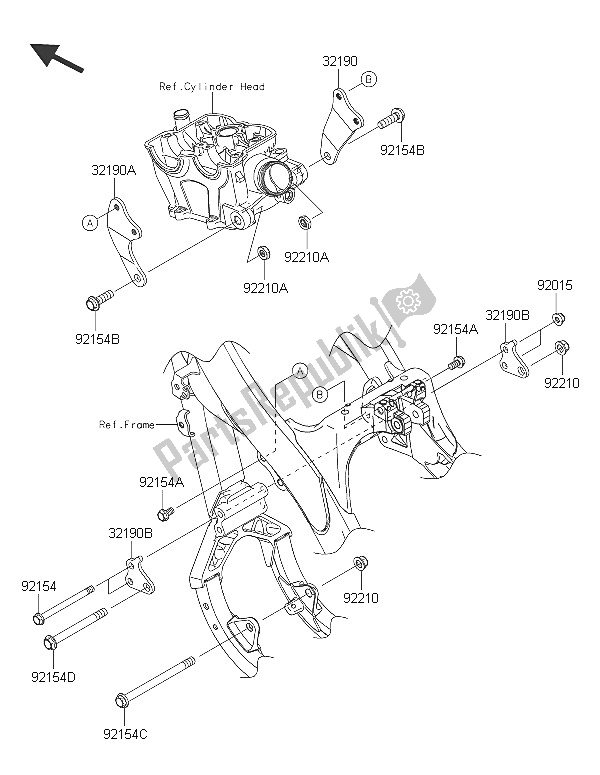 All parts for the Engine Mount of the Kawasaki KX 250F 2016