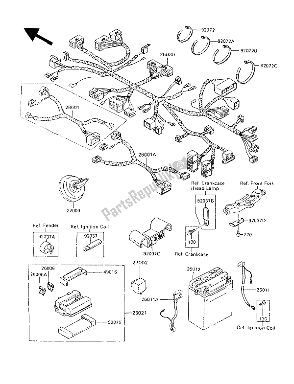 Todas as partes de Equipamento Elétrico Do Chassi do Kawasaki GPX 600R 1994