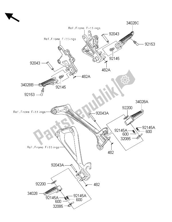 Alle onderdelen voor de Voetsteunen van de Kawasaki Ninja ZX 10R ABS 1000 2015