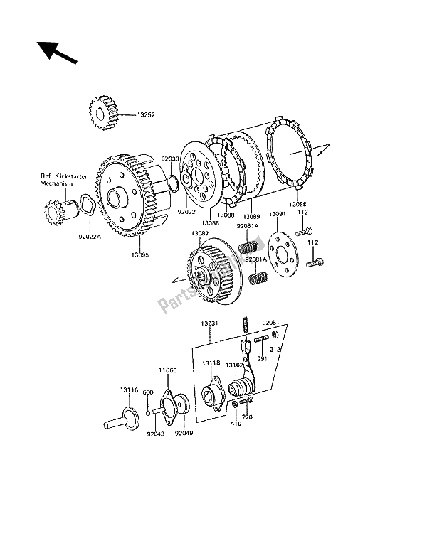 Tutte le parti per il Frizione del Kawasaki KE 100 1991