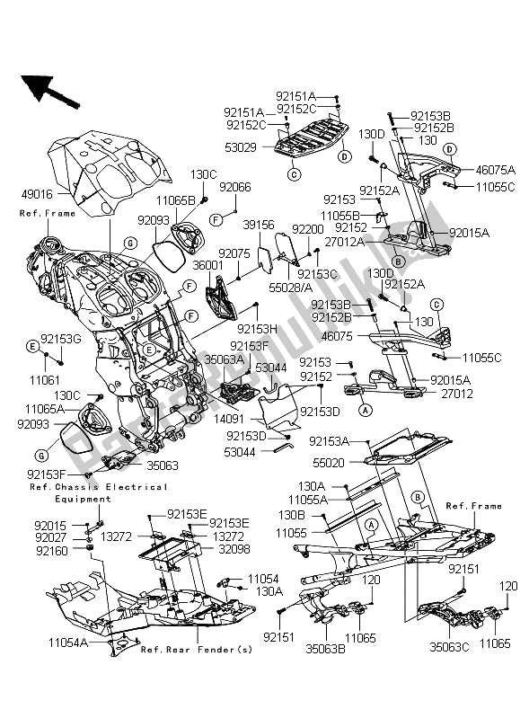 Todas as partes de Acessórios De Quadro do Kawasaki 1400 GTR 2008