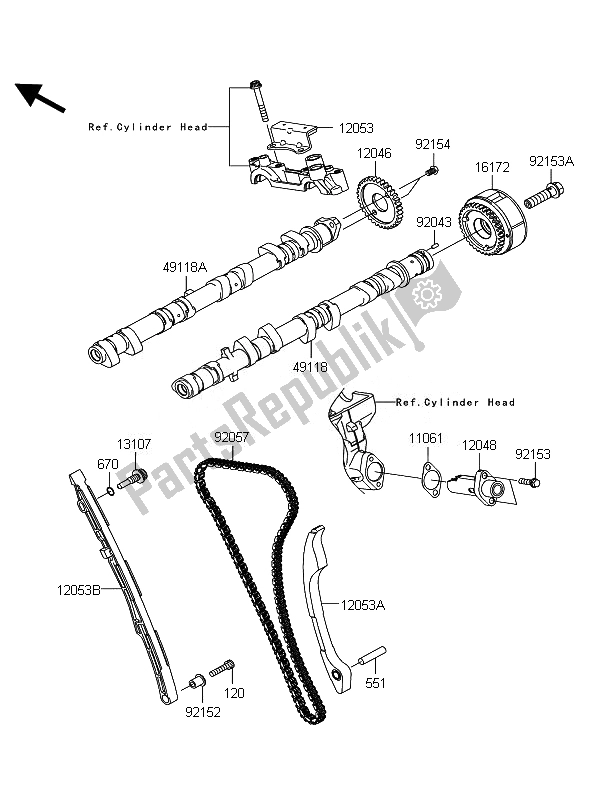 Alle onderdelen voor de Nokkenas En Spanner van de Kawasaki 1400 GTR ABS 2010
