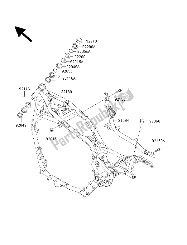 All parts for the Frame of the Kawasaki VN 1500 Classic Tourer FI 2003