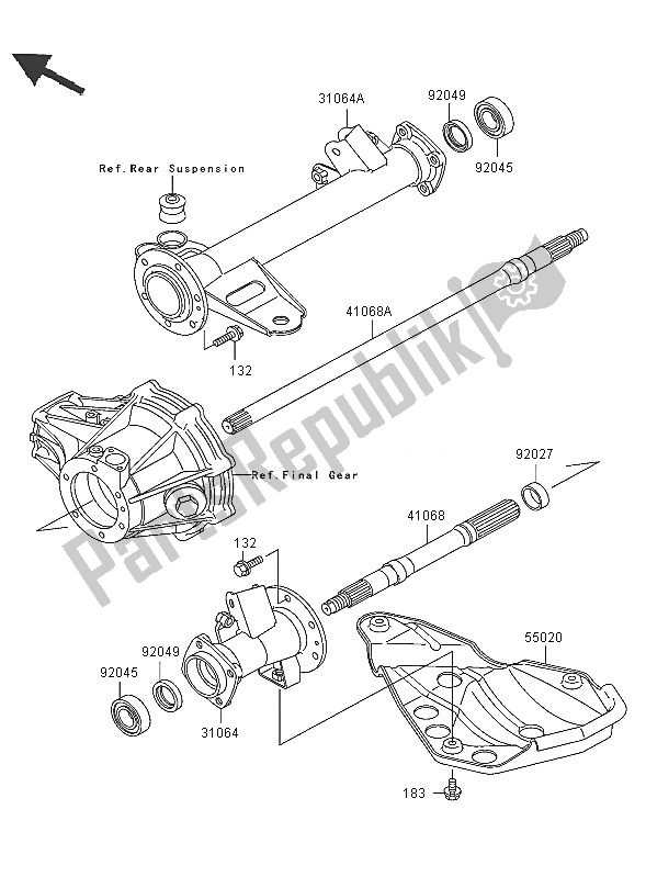 All parts for the Rear Axle of the Kawasaki KLF 300 2005