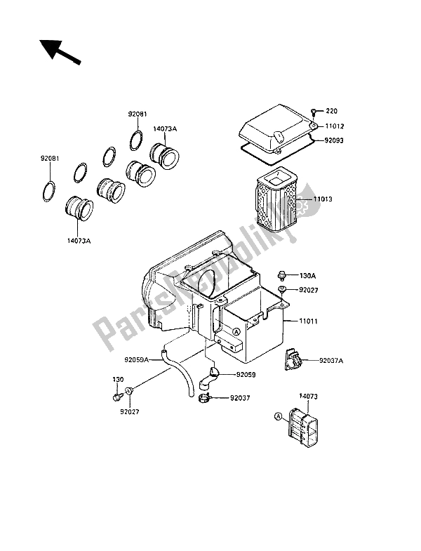 All parts for the Air Cleaner of the Kawasaki GPZ 600R 1988