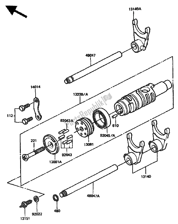All parts for the Change Drum & Shift Fork of the Kawasaki GPZ 1100 1985