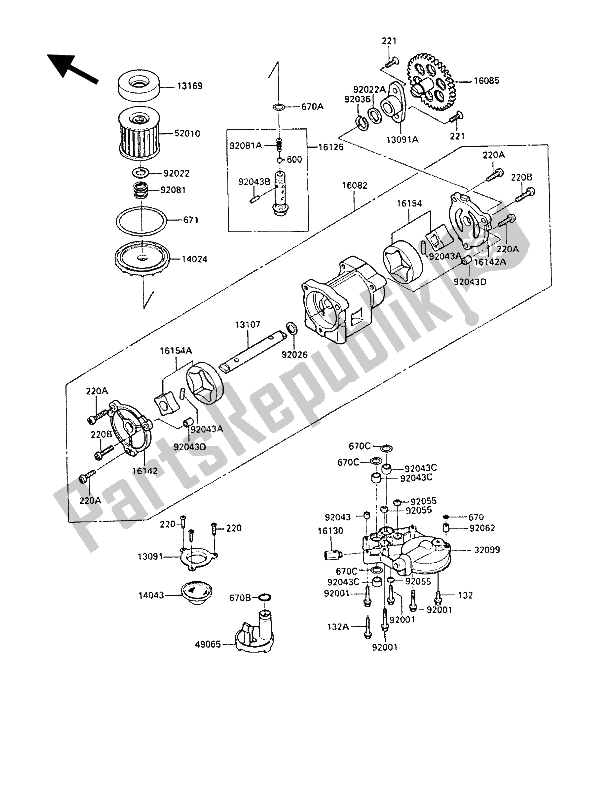 All parts for the Oil Pump of the Kawasaki GPZ 1000 RX 1987