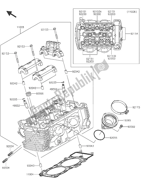 All parts for the Cylinder Head of the Kawasaki Vulcan S 650 2016