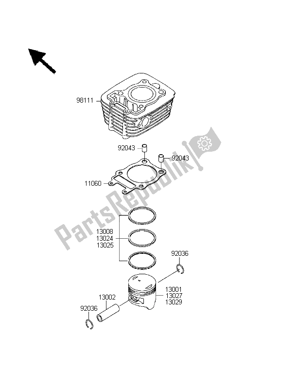 All parts for the Cylinder & Piston of the Kawasaki Eliminator 125 1999