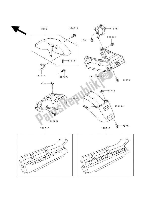 All parts for the Fenders of the Kawasaki GPX 250R 1992