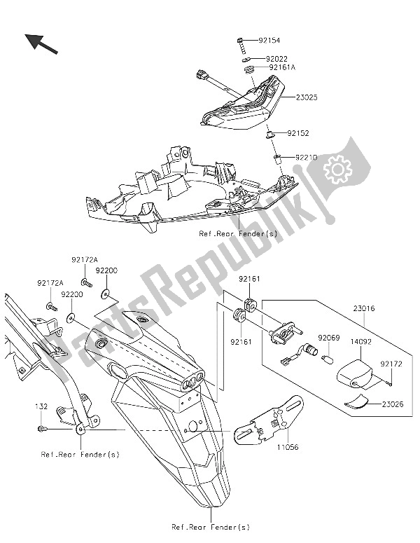 Alle onderdelen voor de Achterlichten) van de Kawasaki ER 6F 650 2016