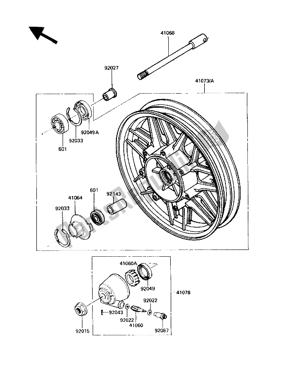 All parts for the Front Hub of the Kawasaki Voyager XII 1200 1988