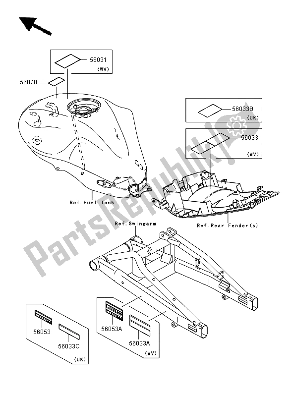 Wszystkie części do Etykiety Kawasaki ER 6N ABS 650 2008