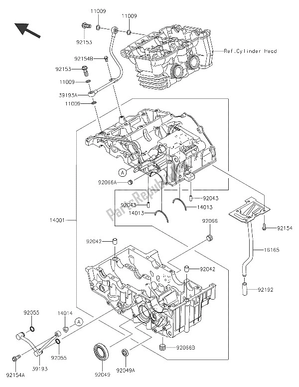 All parts for the Crankcase of the Kawasaki Ninja 300 2016