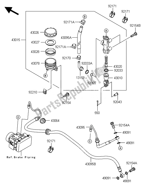 All parts for the Rear Master Cylinder of the Kawasaki ER 6N ABS 650 2014