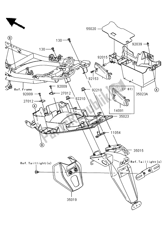 All parts for the Rear Fender of the Kawasaki ER 6N 650 2007