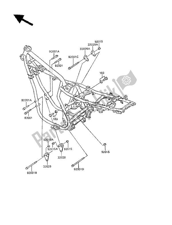 All parts for the Frame Fittings of the Kawasaki GPZ 305 Belt Drive 1988