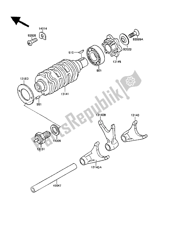 Todas las partes para Tambor De Cambio De Marcha Y Horquilla (s) De Cambio de Kawasaki KMX 125 1987