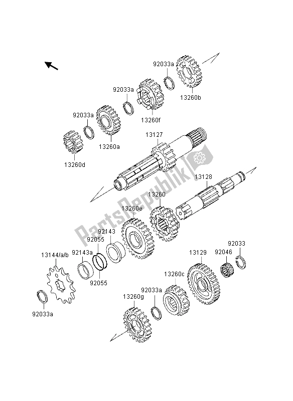 All parts for the Transmission of the Kawasaki KX 250 1997