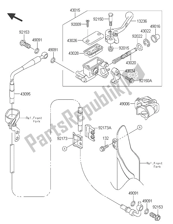 All parts for the Front Master Cylinder of the Kawasaki KX 85 LW 2016