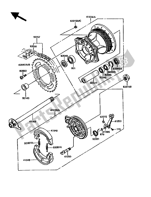 Alle onderdelen voor de Achternaaf van de Kawasaki KDX 200 1986