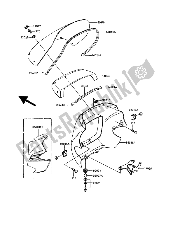 All parts for the Cowling of the Kawasaki GPZ 305 Belt Drive 1989