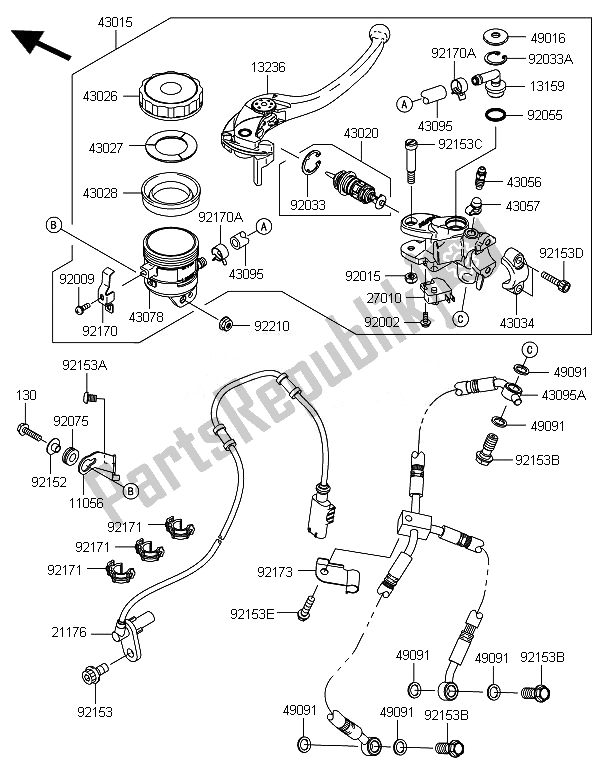 Todas las partes para Cilindro Maestro Delantero de Kawasaki Ninja ZX 10R 1000 2014