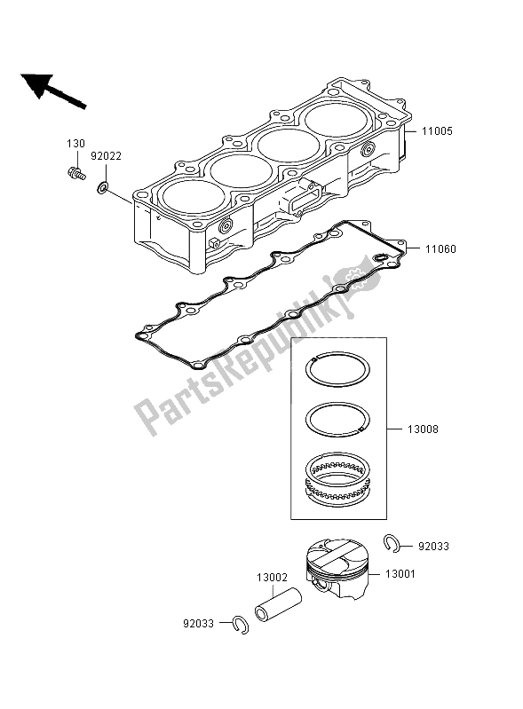 Todas las partes para Cilindro Y Pistón de Kawasaki Ninja ZX 12R 1200 2002