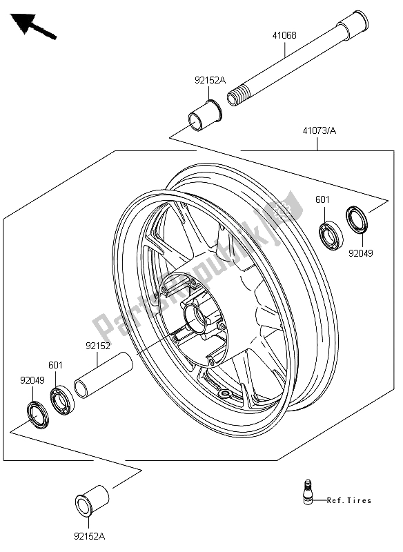 All parts for the Front Hub of the Kawasaki VN 1700 Classic Tourer 2009