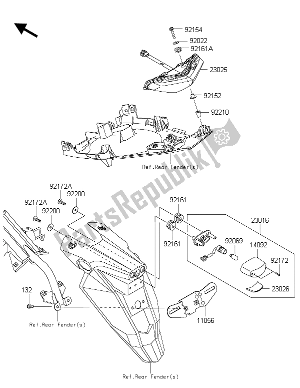 All parts for the Taillight(s) of the Kawasaki ER 6F ABS 650 2015